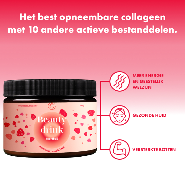 Premium collageen met hyaluronzuur, vit. C en 8 bestanddelen voor mooie haren, nagels en huid (aardbeiensmaak) 🍓