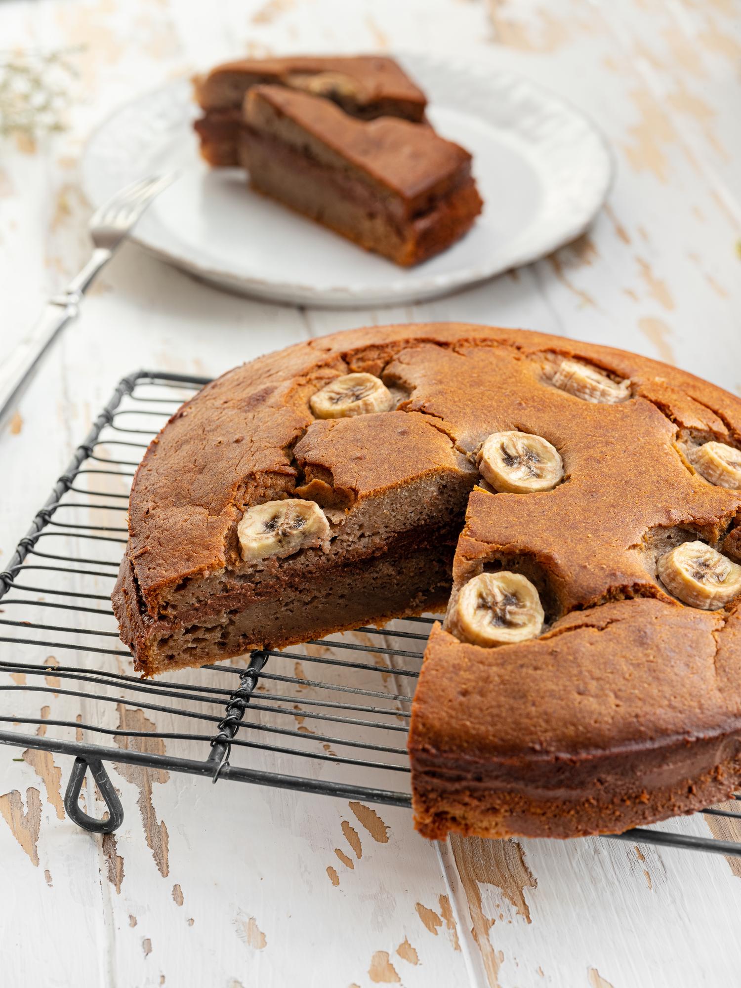 Bananencake met kwark-chocoladecrème