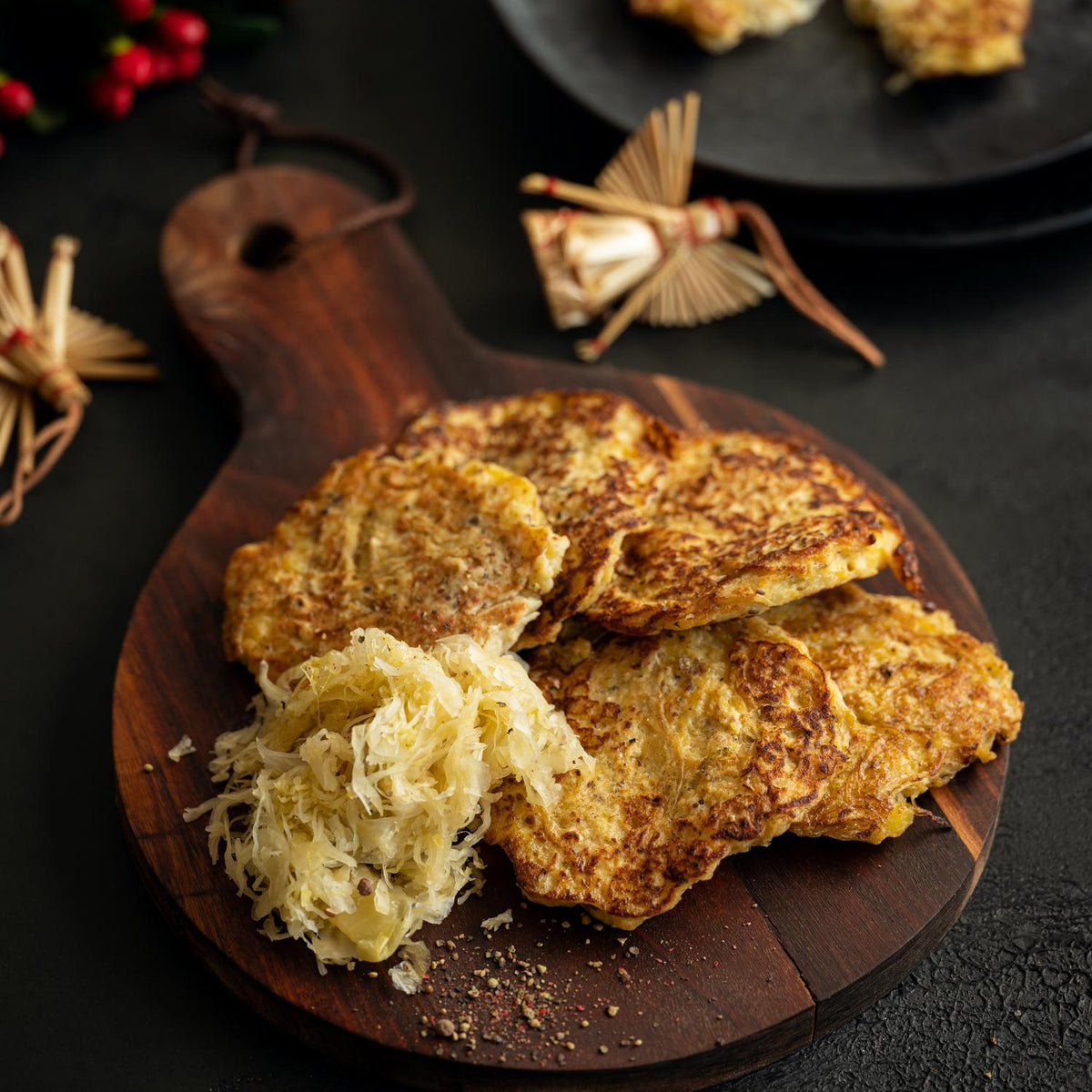 Aardappelkoeken met zuurkool