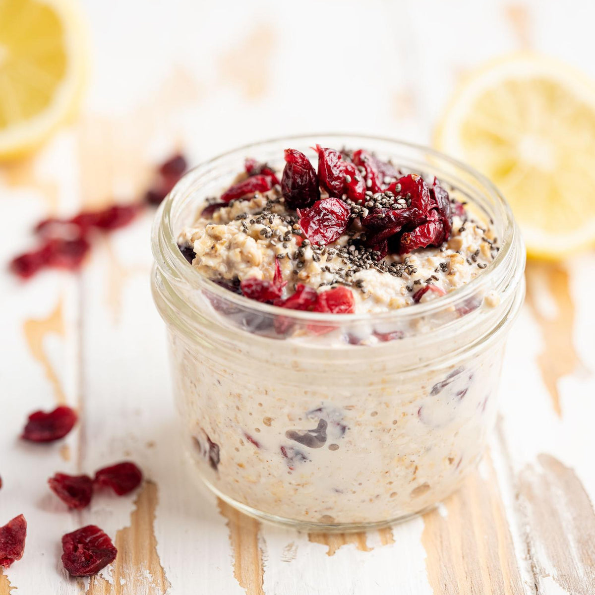 Citroen-cranberry overnight oats