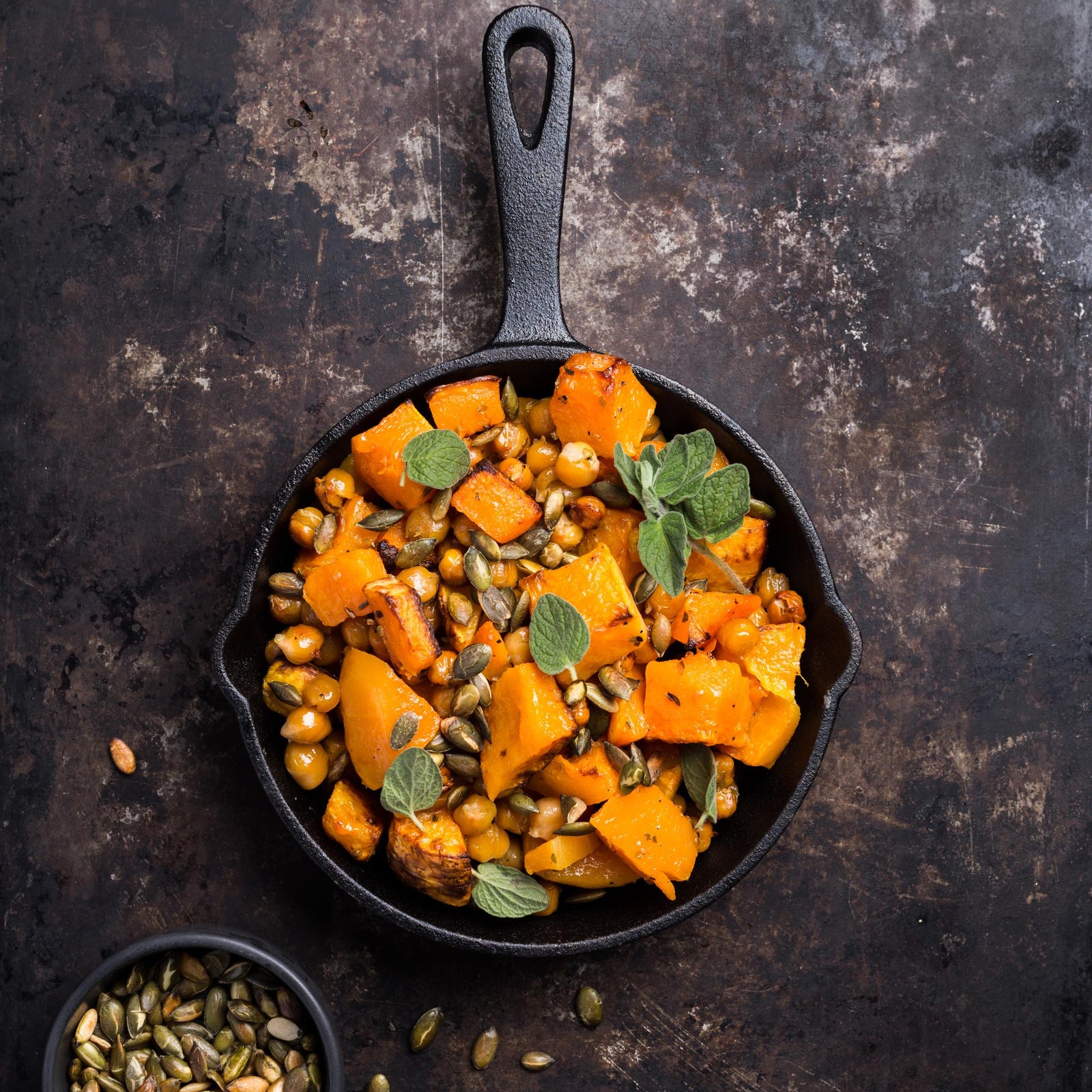 Gebakken pompoen met kikkererwt