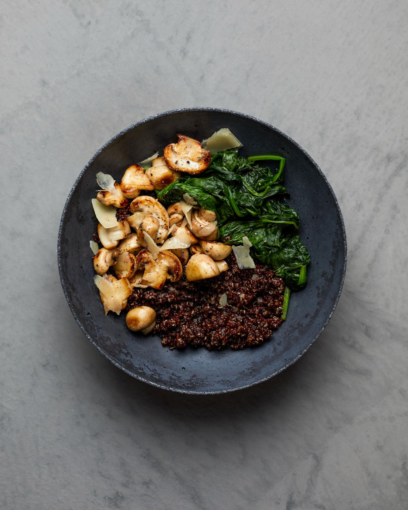 Quinoapap met parmezaan en champignons