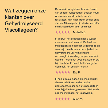 Gehydrolyseerd viscollageen met hyaluronzuur en vitamine C en E (mangosmaak)